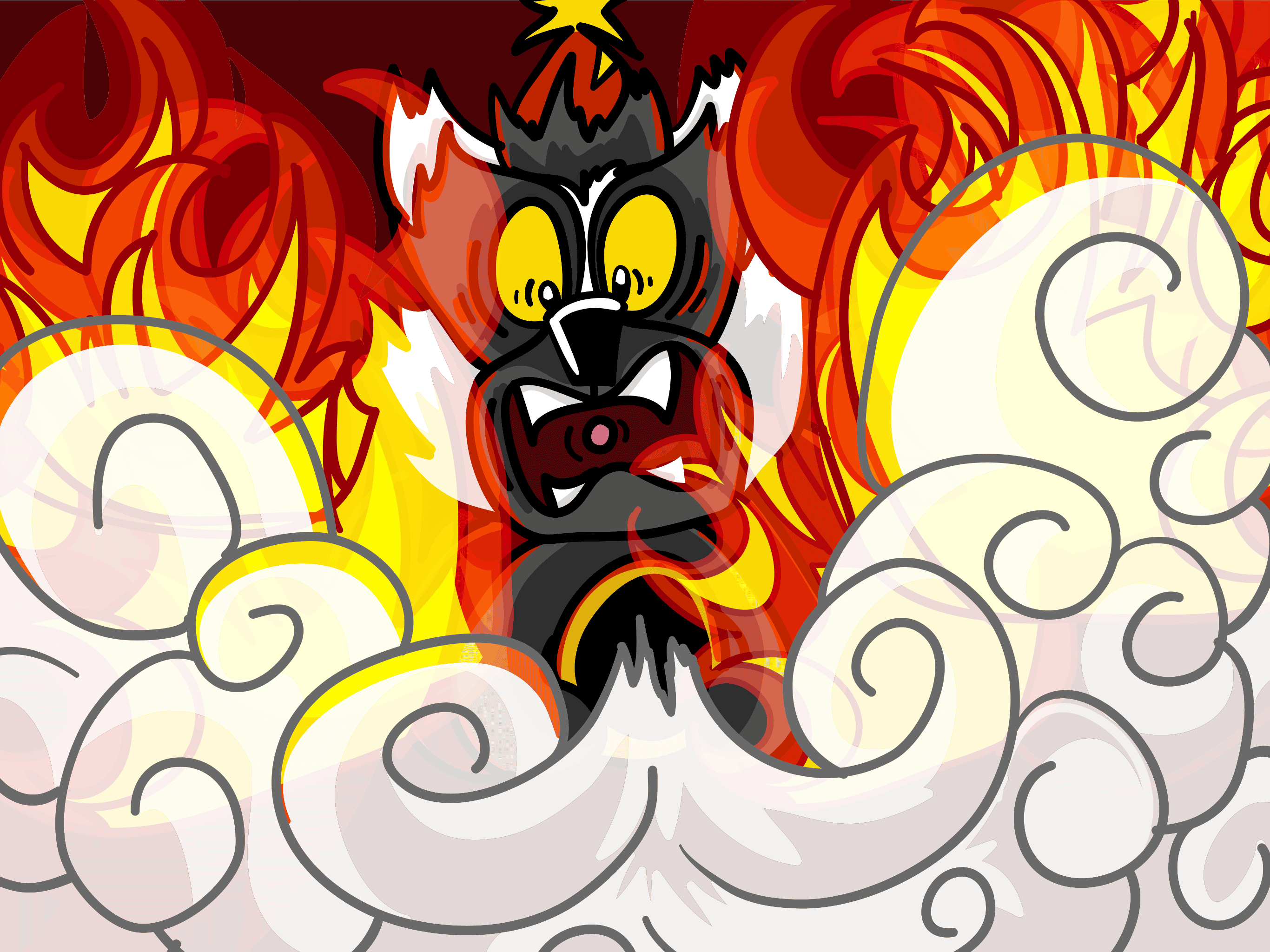 Red the Lemur trying to put the fire out while yelling