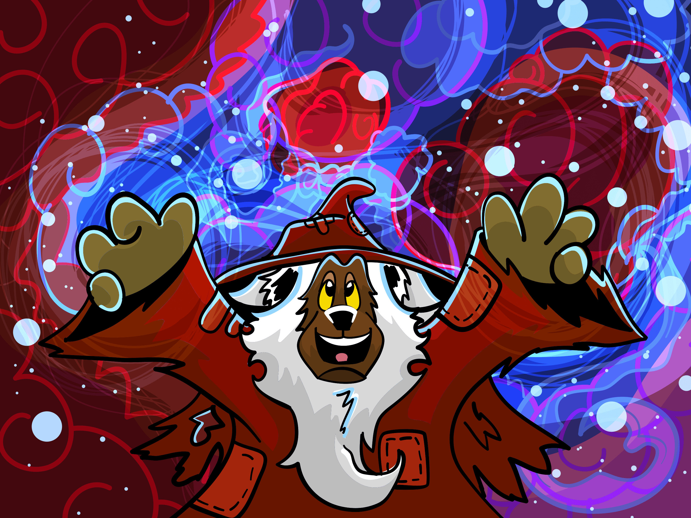 Crimson in swirling magics of the cosmos