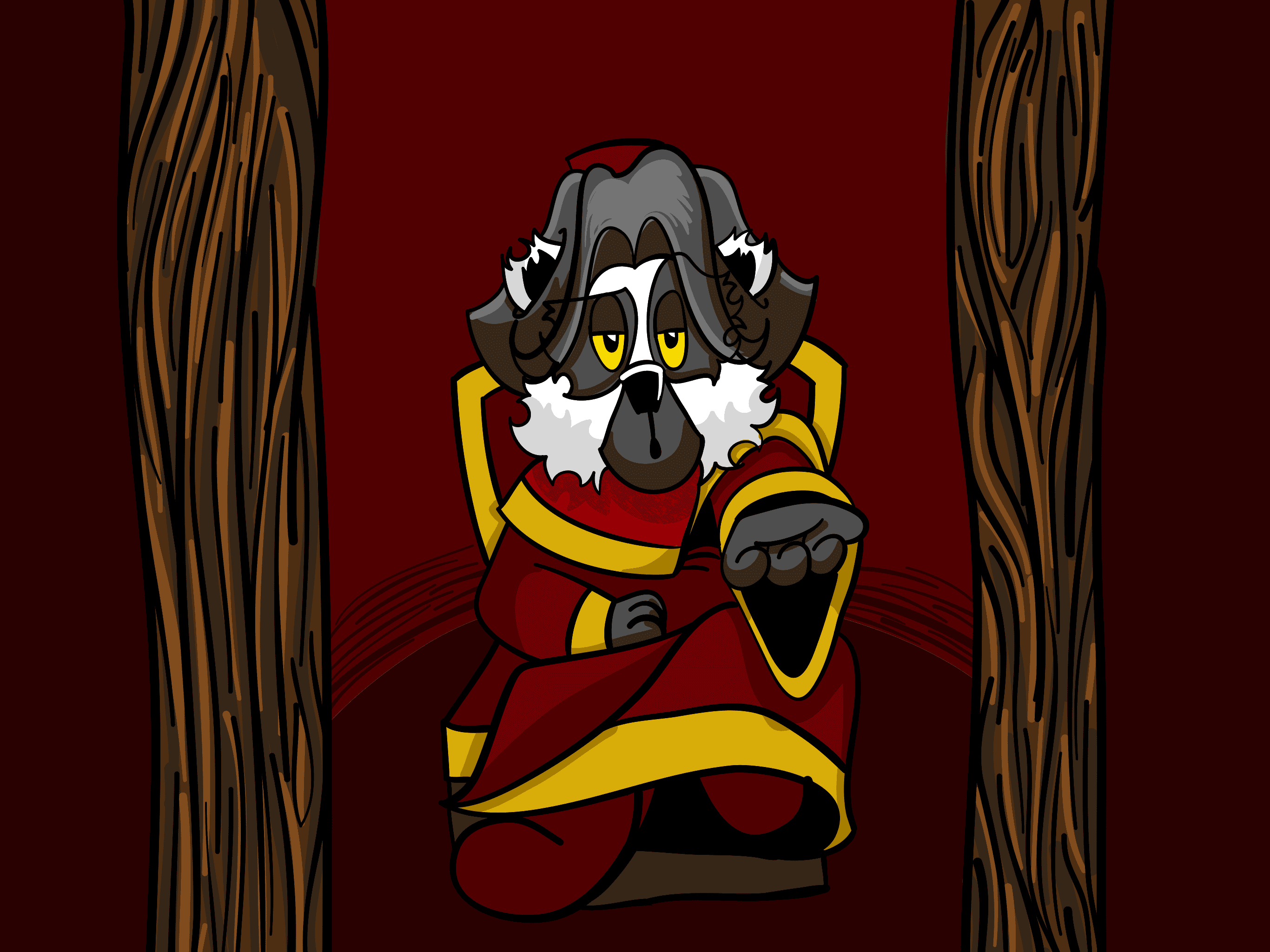 Scarlet in a chair, telling Red to sit
