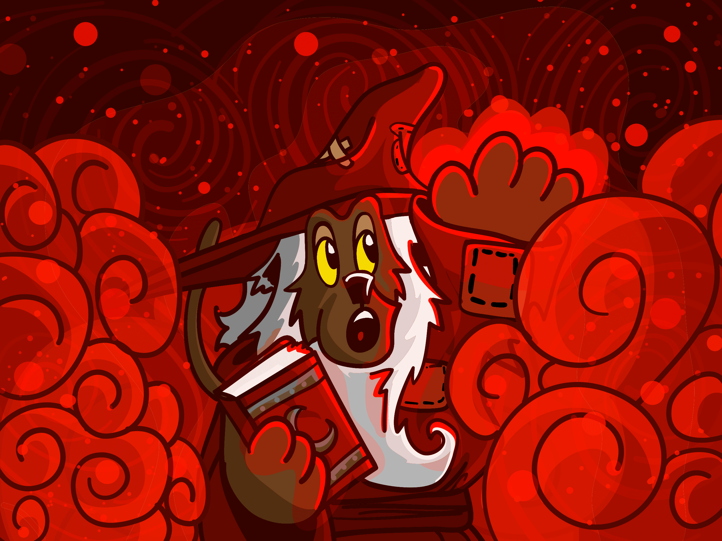 Crimson with Grimoire, showing magics